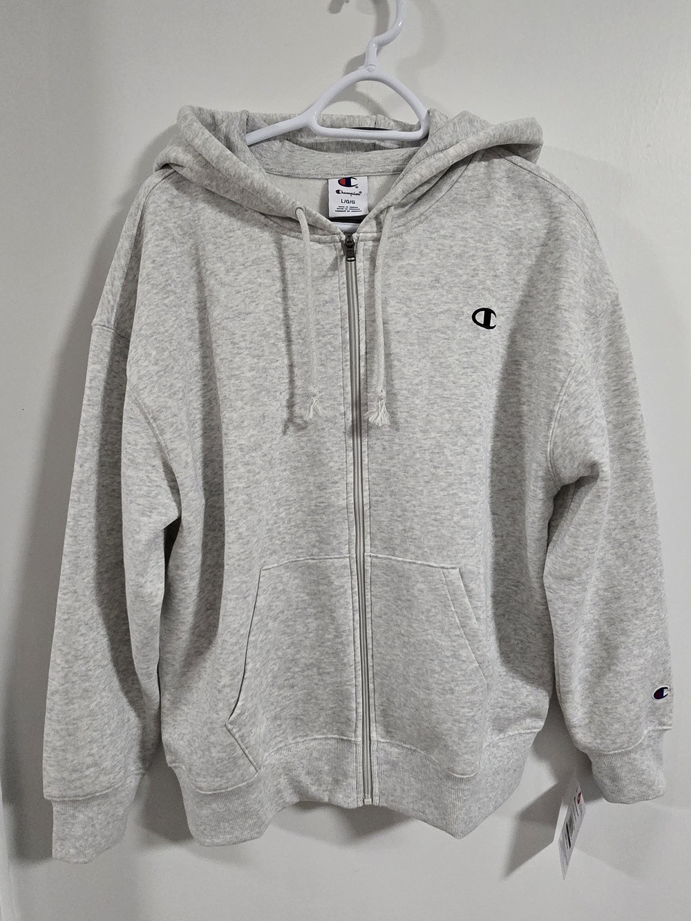 Champion Light Heather Gray Full‑Zip Hoodie Size L